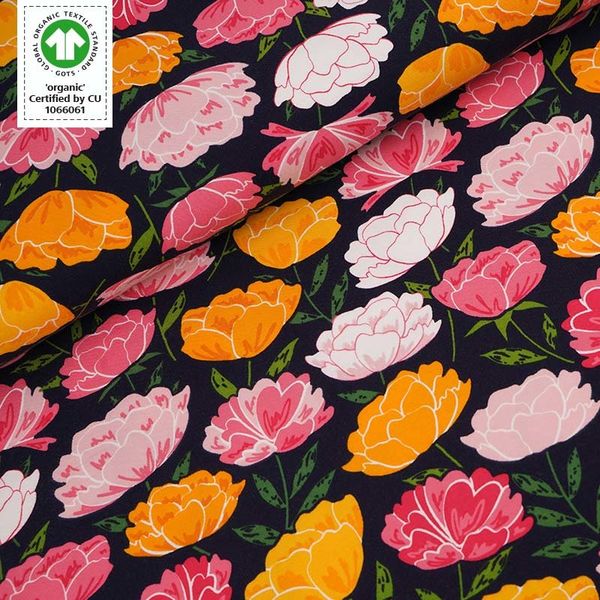 Hovedbilde Økologisk bomullsjersey, retro pioner mørk blå