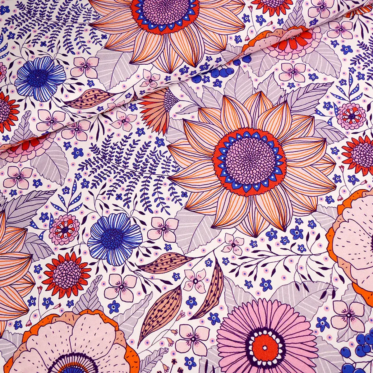 Økologisk bomulljersey, sommerblomster oransje